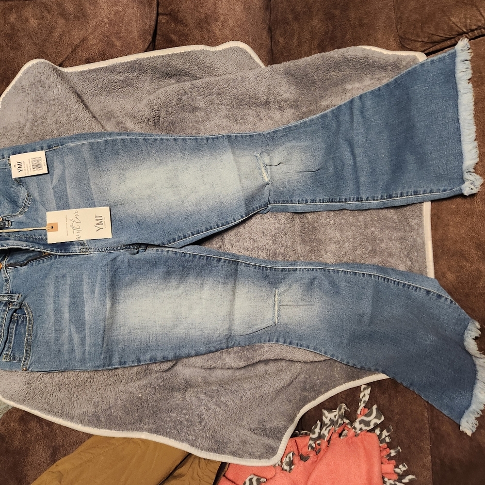 YMI Light Blue Distressed Flare Jeans